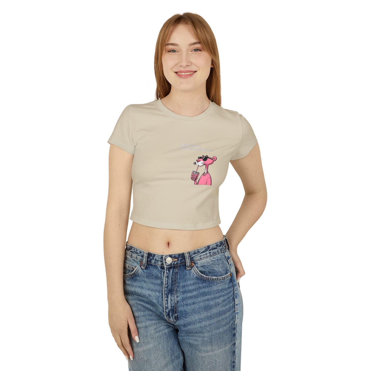 Funny Pink Panther Women's Baby Tee - Trendy Graphic Crop Top