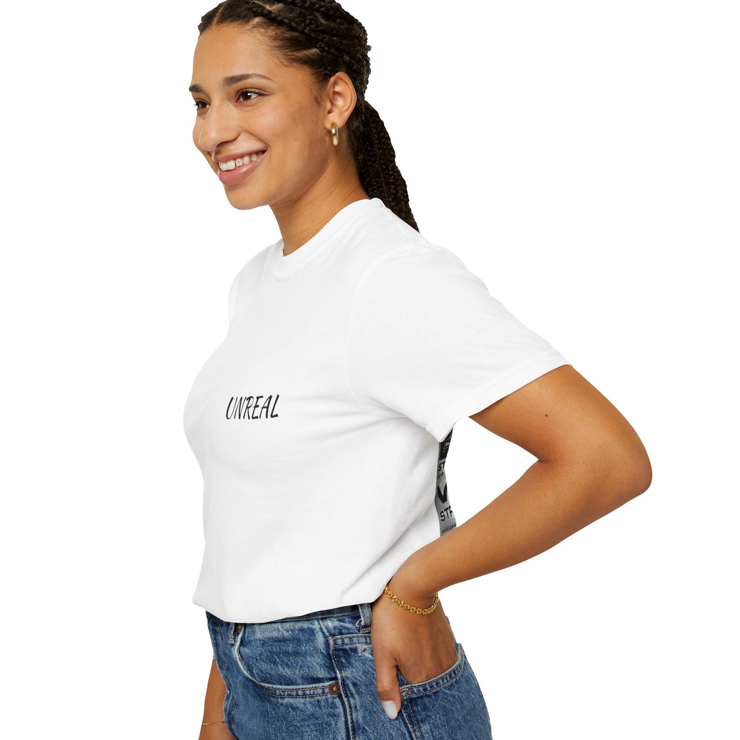Unisex Garment-Dyed Graphic Tee - 'UNREAL' Statement T-Shirt for Streetwear Lovers