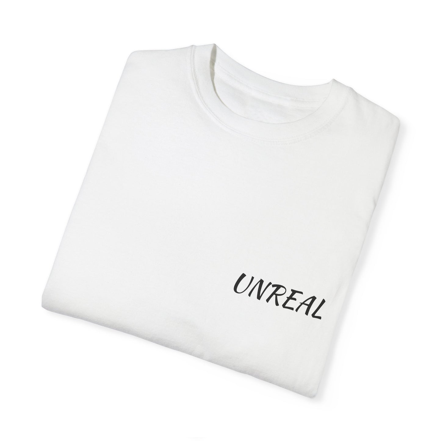 Unisex Garment-Dyed Graphic Tee - 'UNREAL' Statement T-Shirt for Streetwear Lovers