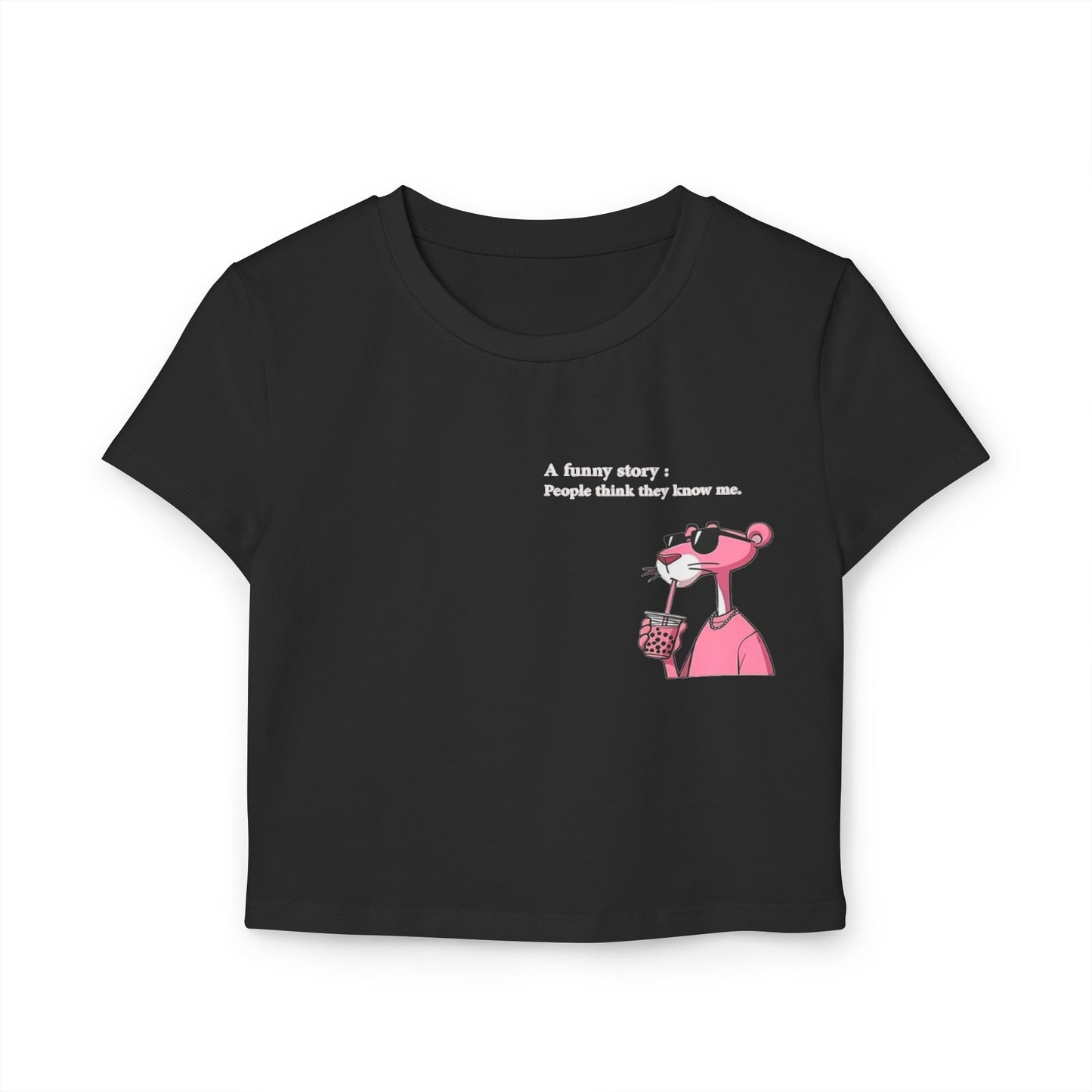 Funny Pink Panther Women's Baby Tee - Trendy Graphic Crop Top