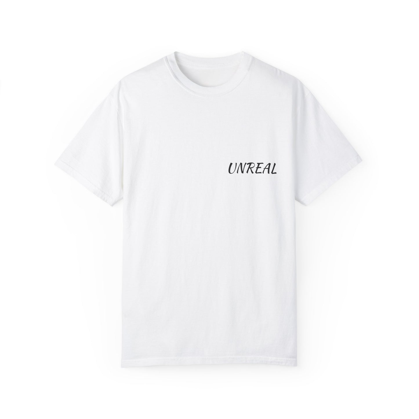 Unisex Garment-Dyed Graphic Tee - 'UNREAL' Statement T-Shirt for Streetwear Lovers