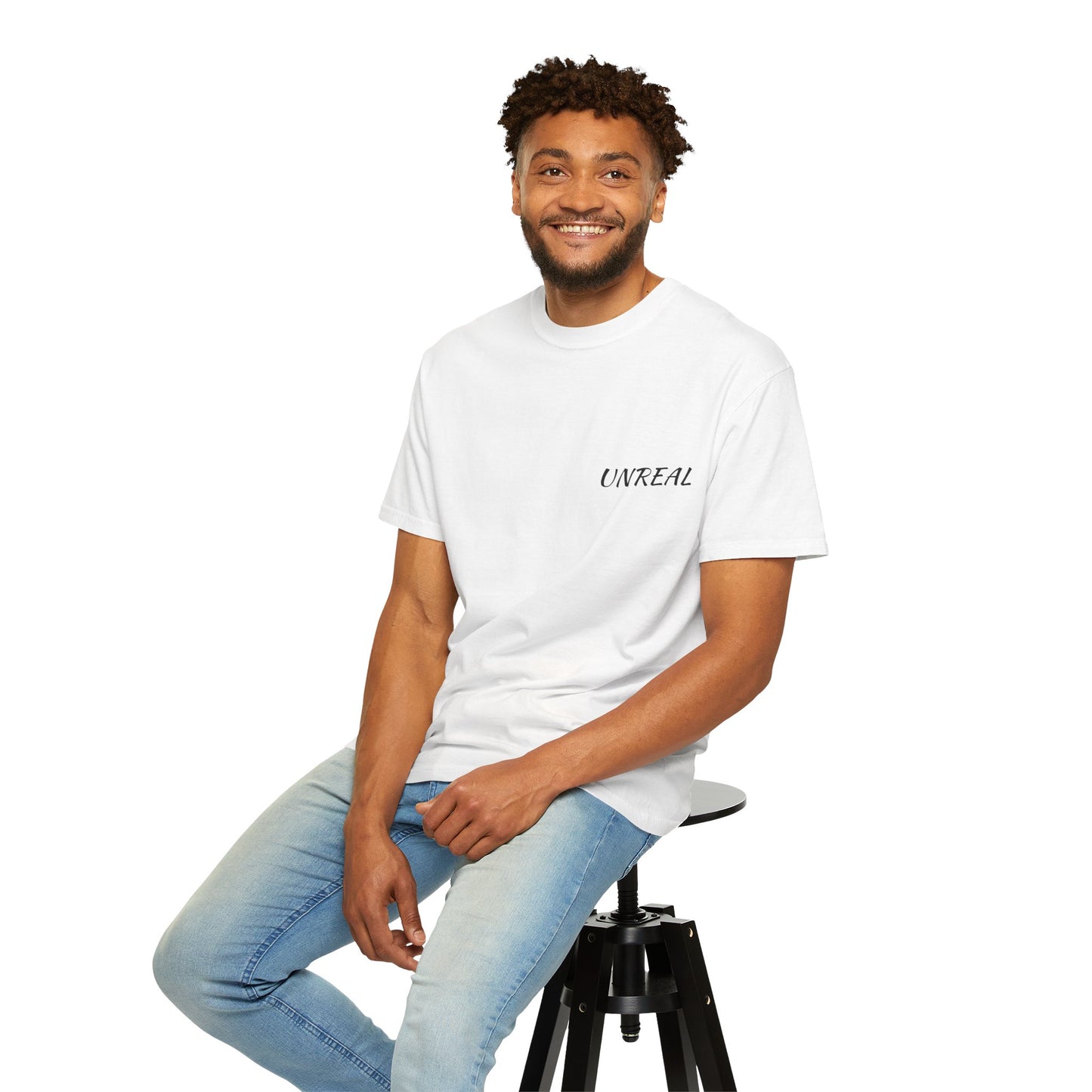 Unisex Garment-Dyed Graphic Tee - 'UNREAL' Statement T-Shirt for Streetwear Lovers
