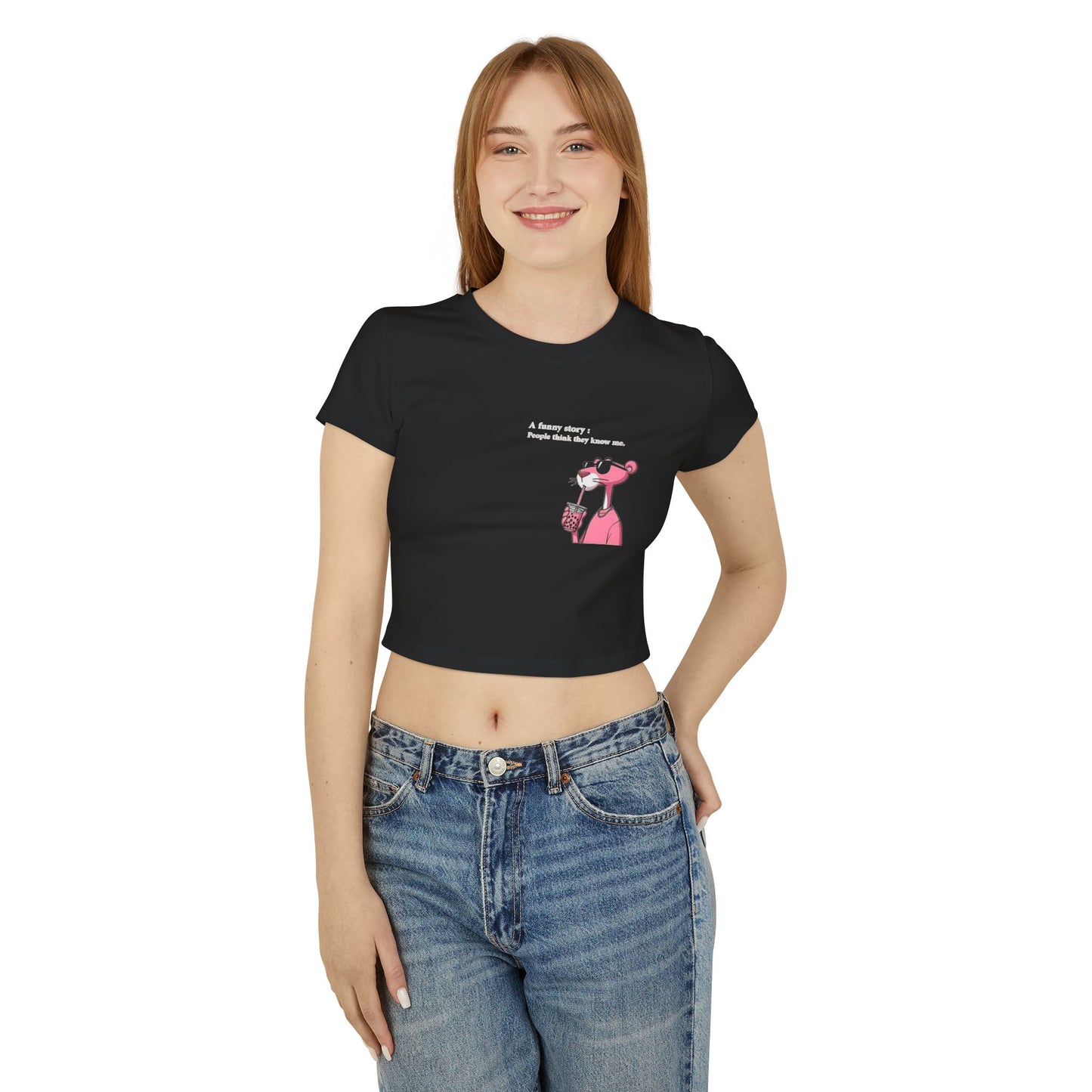 Funny Pink Panther Women's Baby Tee - Trendy Graphic Crop Top